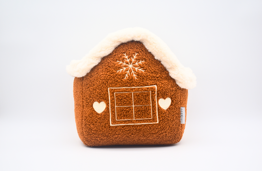 Cozy Teddy Gingerbread House Pillow